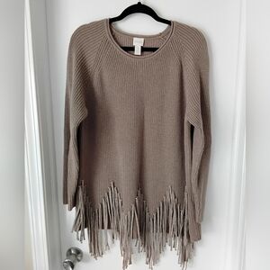Chico's Taupe Fringe Hem Sweater